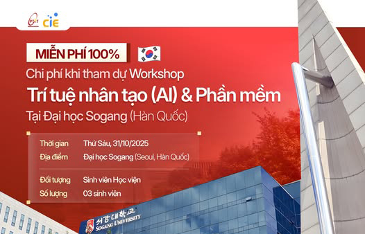Thông báo chương trình Workshop “Trí tuệ nhân tạo (AI) & Phần mềm tại Đại học Sogang, Hàn Quốc