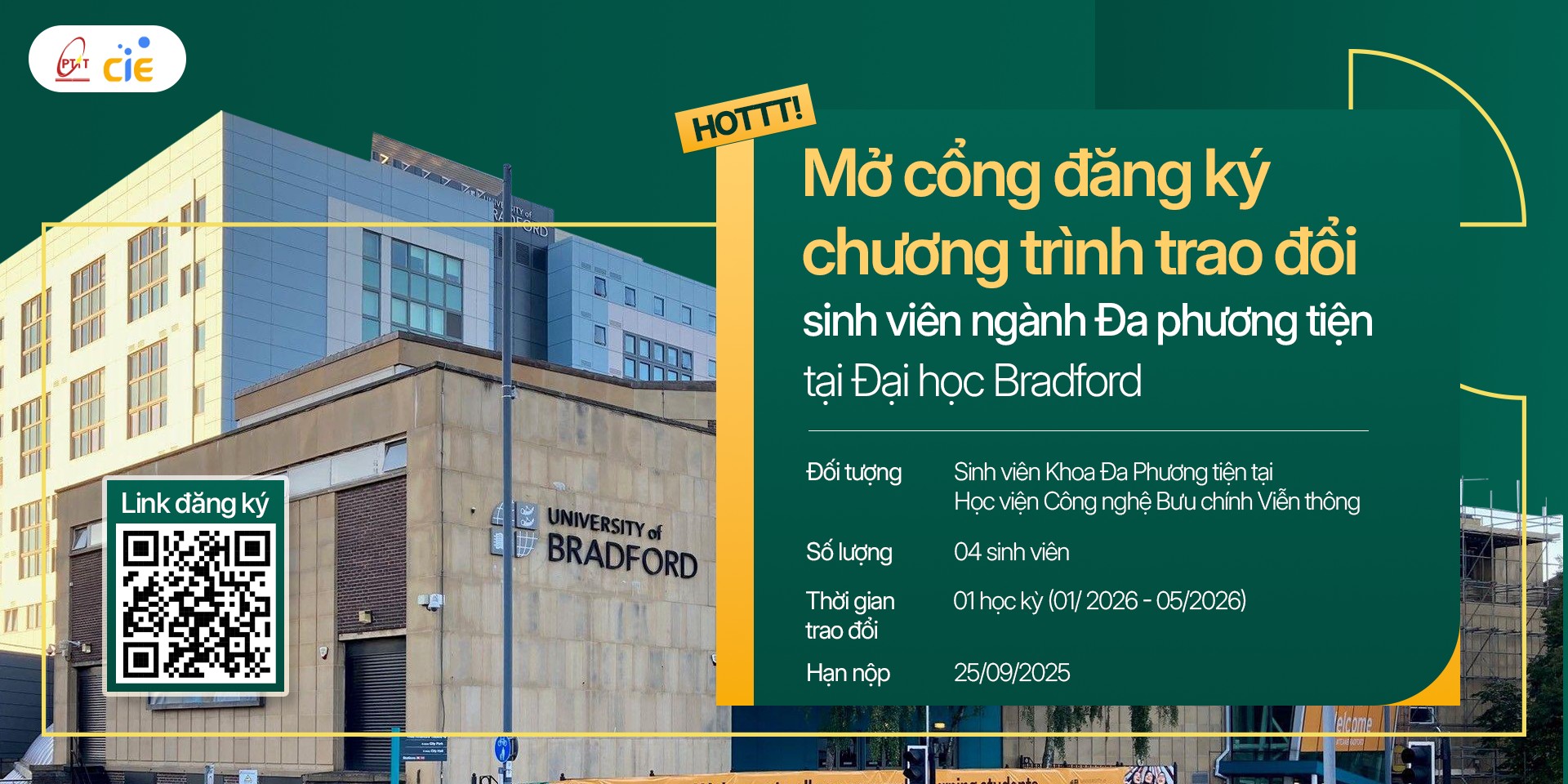Thông báo mở cổng đăng ký chương trình trao đổi sinh viên ngành Đa phương tiện tại Đại học BRADFORD (UK)